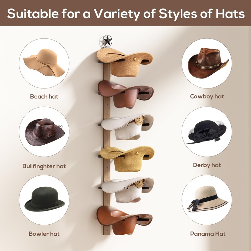 TIPSYTREE Cowboy Hat Rack for Wall – 3-Piece Western Hat