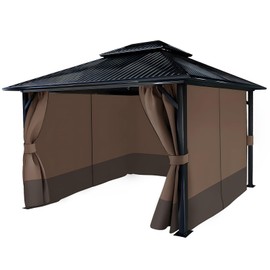 COWVIE 4-Panel 12' x 14' Gazebo Replacement Curtains, Patio Privacy Sidewalls with Double Zipper, Replacement for Outdoor Gazebo Canopy (Curtain Only)