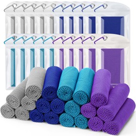 Biange Cooling Towel (Pack of 20, 40"x12") with Pouches for Sports, Workout, Fitness, Gym, Yoga, Golf, Pilates, Travel, Camping & More