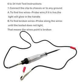 EFGTEK Test Light Automotive Electric Tester Pen 6V to 24V DC Circuit Tester with Light for Continuity Voltage Electrical Fuse with Sharp Probe&Alligator Clip for Sedan, SUV, RV, Truck,Car