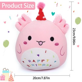 Happy Birthday Plush Toy, Birthday Cuddly Toy, Plush Toy, 23 cm, Kawaii Axolotl Cuddly Toy, Stuffed Toy Girls, Axolotl Plush Plush Cushion Toy, Birthday Gift for Children Boys Girls
