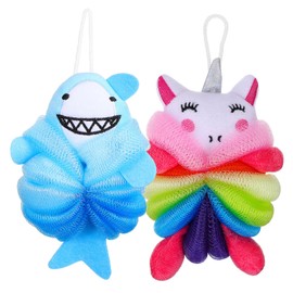 Outanaya 2pcs Cute Cartoon Bath Shower Sponges Exfoliating Loofahs for Boy Easy to Store Body Wash Sponge for Fun Bath