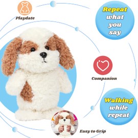 Hopearl Talking Cockapoo Singing Puppy Repeats What You Say Dog Walking Electric Interactive Animated Toy Speaking Plush Buddy Gift for Toddlers, 9''