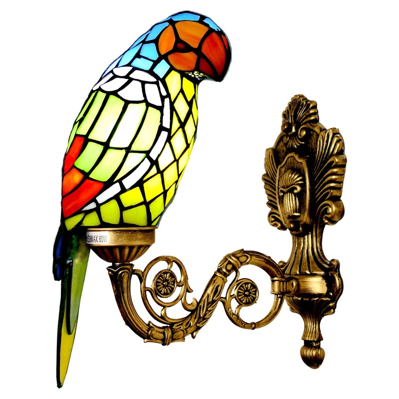 JGWSMQ Tiffany Parrot Wall Sconce Stained Glass Wall Light Vintage