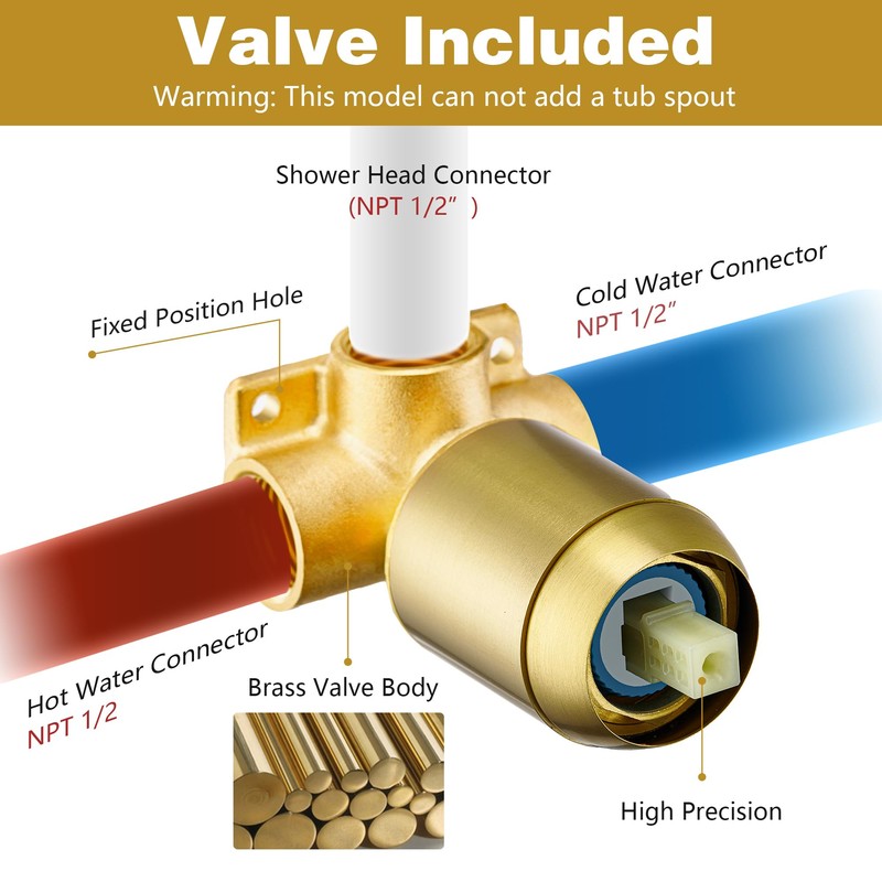 Tohlar Gold Shower Faucet, Single-Handle Shower Faucet Set with 6