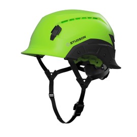 Studson SHK 1 Vented Safety Helmet - Ultralight, Brainshield, Modular Brim, Fidlock Buckle, 4 Point Strap, Breathable, Rainproof, 20KV Protection - Green, L/XL, 58-63cm