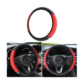 Bling Soft Leather Steering Wheel Cover, 15 Inch Colorful Rhinestones Auto Elastic Steering Wheel Protector, Sparkly Crystal Diamond for Women Girls, Car Interior Accessories for Most Cars (Red)