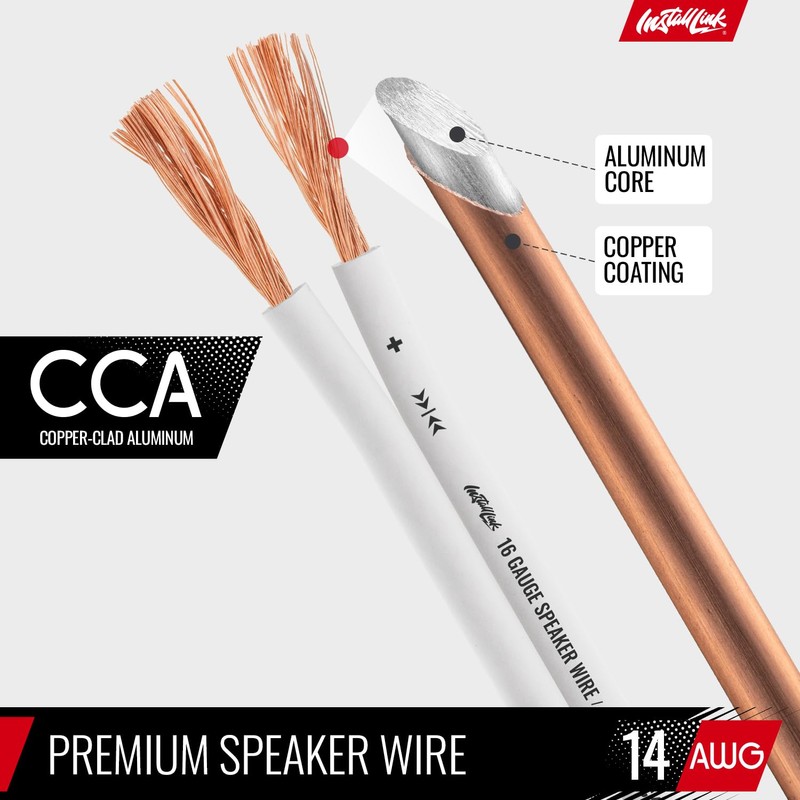 Install Link 16 Gauge Speaker Wire (White) for Car, Home