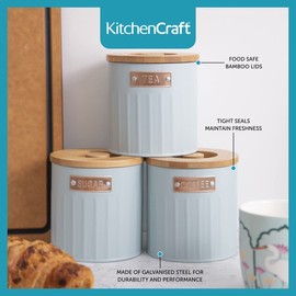 KitchenCraft Storage Canisters, Light Blue, 3 Pieces, Gift Boxed