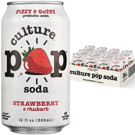 Culture Pop Soda, Strawberry & Rhubarb, Probiotic Low Sugar Soda, Sparkling Juice Alternative, Non-GMO, Kosher, Gluten-Free, No Stevia (12pk)