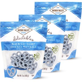 Hayden Valley Foods Blueberry Yogurt Covered Pretzels - 5 oz Bags (Pack of 3) - No Artificial Flavors, Preservatives or Colors - Blue Bulk Holiday Sweet Snacks