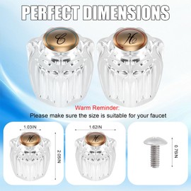 Ryutain Transparent Crystal Shower Knob Replacement 2 Piece Dual Control Handles for Shower Tub and Sink Faucets Hot Cold Knobs Easy Install