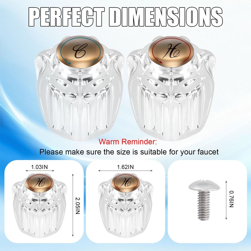 Ryutain Transparent Crystal Shower Knob Replacement 2 Piece Dual Control