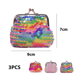 ATBUSS 3 Pieces Reversible Sequin Bag, Portable Storage Tool, Iron Buckle Clip Bag, Kiss Lock Closure Coin Pouch, Mini Jewelry Pouch, Birthday Party Gift, Colourful, Modern