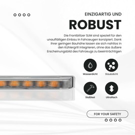 Raptors LED Technik Slim LED Front Flasher ECE R65 Approval Extremely Flat 1.2 cm Warning Light for Emergency Vehicles or Construction Vehicles (Blue, 4-LED)