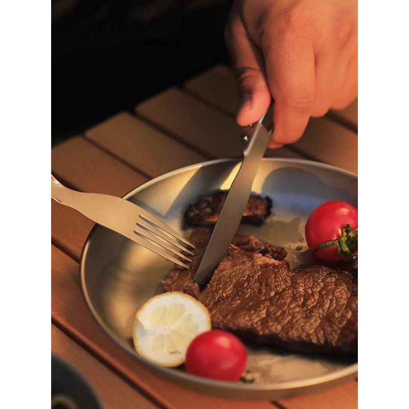 RISON-Titanium Round Camping Plate Titanium Plate Outdoor Ultra Light Camping