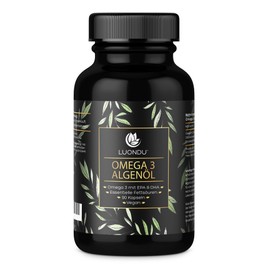 Luondu Omega 3 Vegan capsules, 1100 mg, 60 pieces with premium Omega 3 fatty acids from algae oil, 600 DHA + 300 EPA per daily dose, 100% plant-based