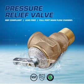 Midline Valve GUHW-QSW256 Pressure Relief Valve for Tankless Water Heater, Forged Brass, 3/4 in. FIP x MIP