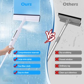 3 in 1 Squeegee for Window Cleaning, 59‘’ Long Glass High Window Cleaner with Spray Extension Rod and 12‘’ Rubber Lip, Combinable Squeegee for Car Sliding Door Shower Glass Door