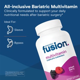Bariatric Fusion Bariatric Multivitamin with Iron Complete Chewable | Mixed Berry | Post Bariatric Vitamins for Gastric Bypass and Sleeve Gastrectomy | One Month Supply