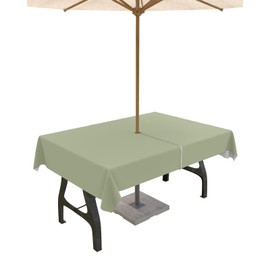 Lsrtoss Sage Green Outdoor Tablecloth with Umbrella Hole & Zipper, Farmhouse Sage Green Decor Rectangle Tablecloth 60x102 Inch, Patio Table Cover Waterproof Table Cloth for Picnic/Party