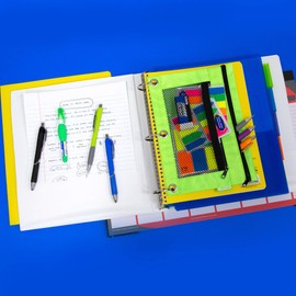 BAZIC Double Zipper 3-Ring Pencil Pouch w/Mesh Window, Bulk Stationery Pouch Zipper Pen Invoice Pouches, Binder Bag Case for Student School Supplies Office College Cosmetics, Assorted Color, 6-Pack