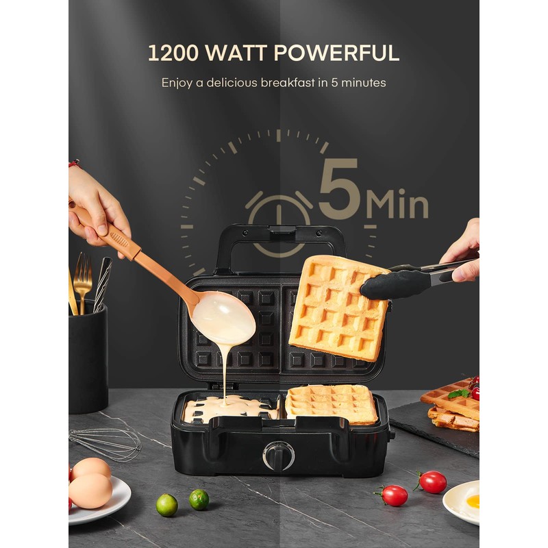 FOHERE Sandwich Maker 3 In 1 Waffle Maker With Removable