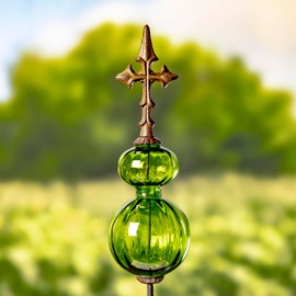 Zaer Ltd. Colored Blown Glass Garden Stake with Cast Iron Finial on Top (Pack of 2) (Pastel Green)