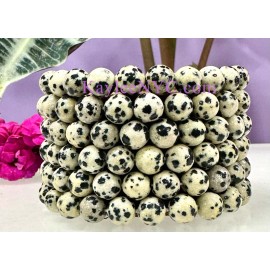 Crystal Wholesale Lot 6 Pcs Natural Dalmatian Jasper 8mm 7.5” Crystal Stretch Bracelet