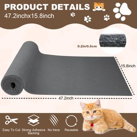 Vefhby Cat Scratch Furniture Protector, 47.2Inx15.8In Cat Scratching Mat Trimmable Scratch Carpet with Self-Adhesive, DIY Carpet Mat Replacement for Cats Tree, Cats Wall Shelves