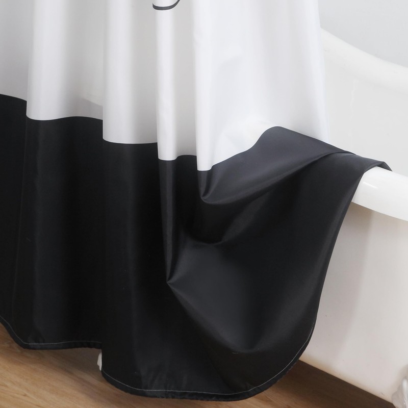 Le Bain Black Fabric White Printed Shower Curtain,Polyester Fabric Shower