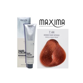 Maxima Professional Hair Color Cream 100ml – Intense Long-Lasting Color, 100% Grey Coverage, Enriched Formula – Salon Results at Home (7.44 Intense Copper Blond)