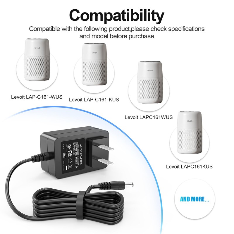 Replacement for LEVOIT Air Purifier (LAP-C161-WUS) Charger, 12V Power Supply