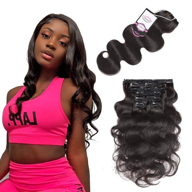 Wavy Clip in Hair Extensions, Urbeauty Body Wave Remy Clip in Human Hair Extensions for Women Triple Weft 7Pcs/110g (#1B Natural Black,20")