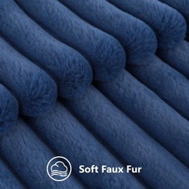 decorUhome Faux Fur Throw Pillow Covers 12x20 Set of 2, Decorative Soft Plush Striped Lumbar Neutral Couch Pillow Covers with Velvet Back for Sofa, Bed, Living Room Home Decor, Blue