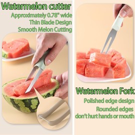 3-in-1 Watermelon Cutter & Slicer Tool – Stainless Steel Watermelon Fork, Popsicle Cutter, and Melon Knife for Effortless Fruit Preparation, Perfect for Kitchen and Outdoor Use