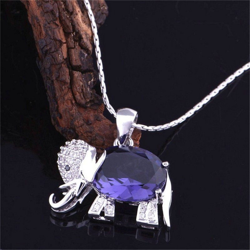 Uloveido Purple CZ Zircon Animal Necklaces for Women Lucky Elephant