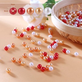 Naler 500pcs Art Pearls Pearl Beads for Jewelry Making Plastic Imitation Dyed Faux Spacer Pearl Beads for Bracelets Jewelry Making DIY Crafts 6mm 4 Colors (Red Series)