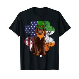 St Patricks Day Irish American Flag Irish Water Spaniel Dog T-Shirt