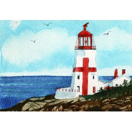 Bella Terra East Quoddy Lighthouse "Head Harbour" Campobello NB Canada. Watercolor Notecards - Set of 6