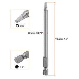HARFINGTON 5pcs Square Screwdriver Bit SQ2 1/4" Hex Shank 100mm/4 Length Magnetic 4 Point Hex Bits S2 Steel Industrial Grade Electric Screw Driver Bit 6mm Rod