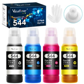 Valuetoner para Tinta Epson 544 T544 Kit Botella Color Compatible con Impresoras Ecotank L1210 L1250 L3210 L3250 L3251 L3260 L5290 (4 Unidades)