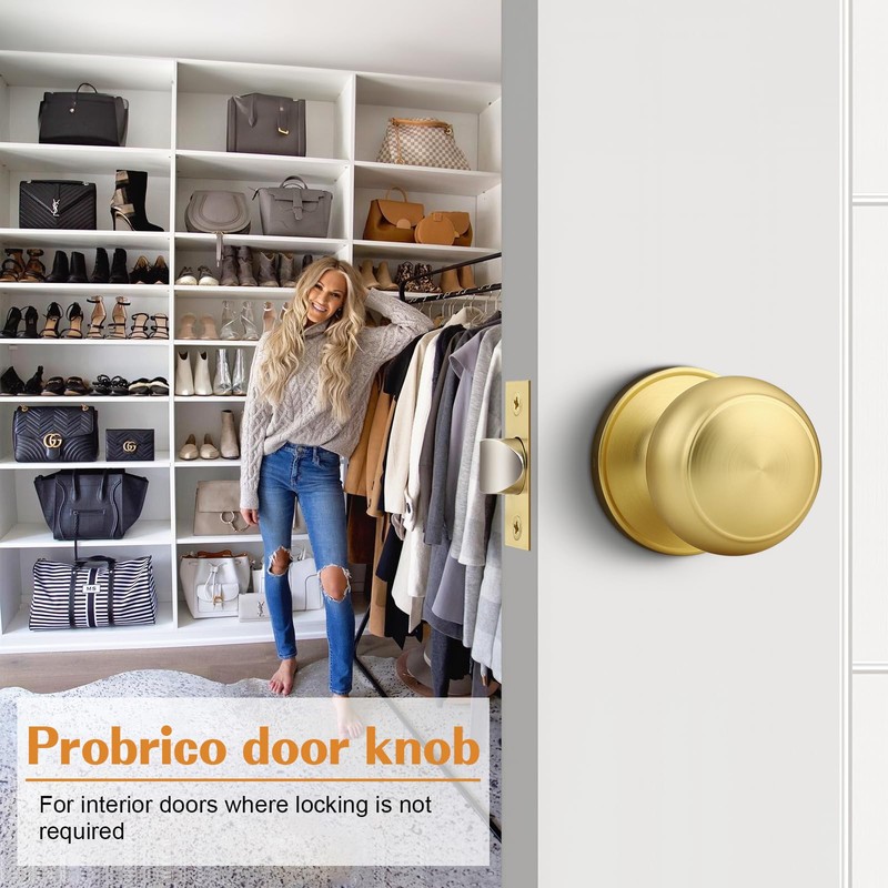 Probrico Interior Door Knob for Hallway, Gold Door Knobs Closet