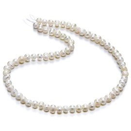 Adabele 2 Strands Real Natural Potato Round White Cultured Freshwater Pearl Loose Beads 5-6mm for Jewelry Craft Making (28 Inch Total) FP4-56