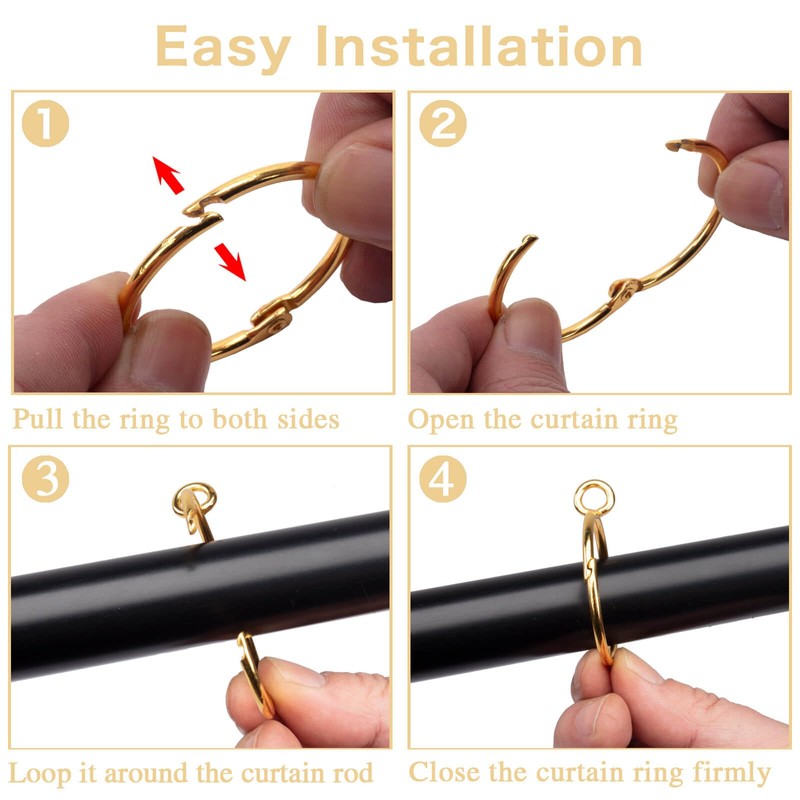 Openable Curtain Rings with Eyelet,24PCS Curtain Rings,Drapes Rings 76mm Interior