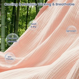 PHF Cooling Muslin Throw Blanket for Hot Sleepers, 60% Viscose from Bamboo, 40% Cotton for Summer, 4-Layer Breathable Gauze Blanket for Bed Couch, 50"x60", Pink Rose