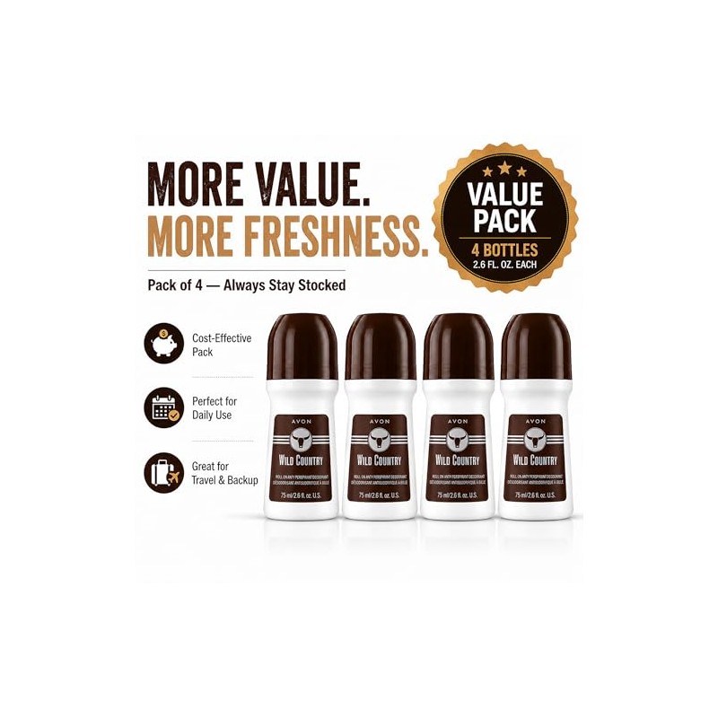Avon Roll-On Desodorante – Wild Country 2.5 oz (Paquete de