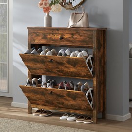 DWVO Shoe Cabinet with 2 Flip Drawer Slim Shoe Storage Cabinet with Metal Flip Frame - Adjustable or Removable Hidden Shoe Rack Free Standing Shoe Cabinet Organizer for Entryway/Hallway - Brown