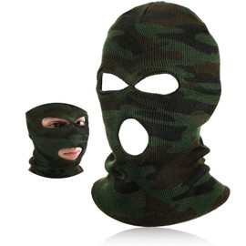 BBTO 3 Hole Knitted Balaclava Full Face Covering Winter Knitted Balaclava Protection Full Face Cover Thermal Winter Ski (Camouflage)