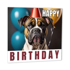 Geburtstagskarte mit Boxerhund, 147 x 147 mm, niedlicher Hund